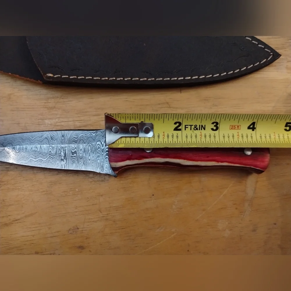 New Mens Red Damascus Steel Blade Knife Double Edged Dagger with Sheath - Picture 6 of 10